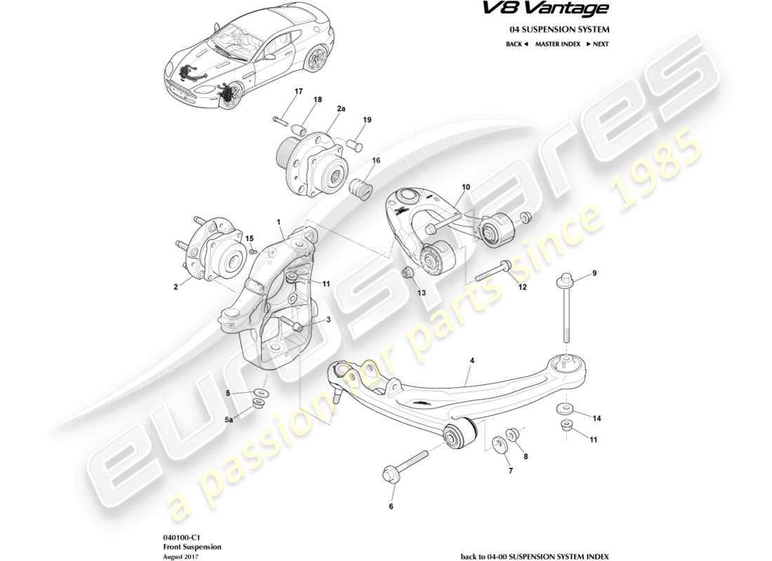 aston martin v8 vantage (2013) schéma des pièces de l'ensemble de suspension avant