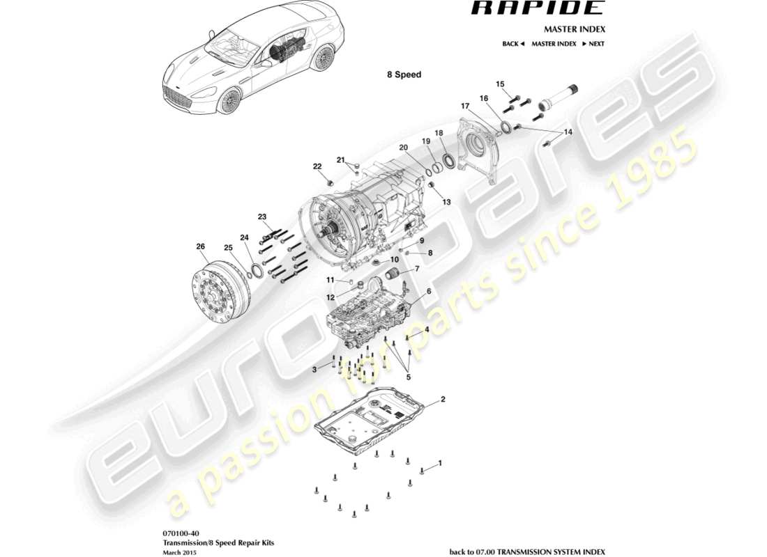 aston martin rapide (2014) kits de transmission, 8 vitesse schéma des pièces