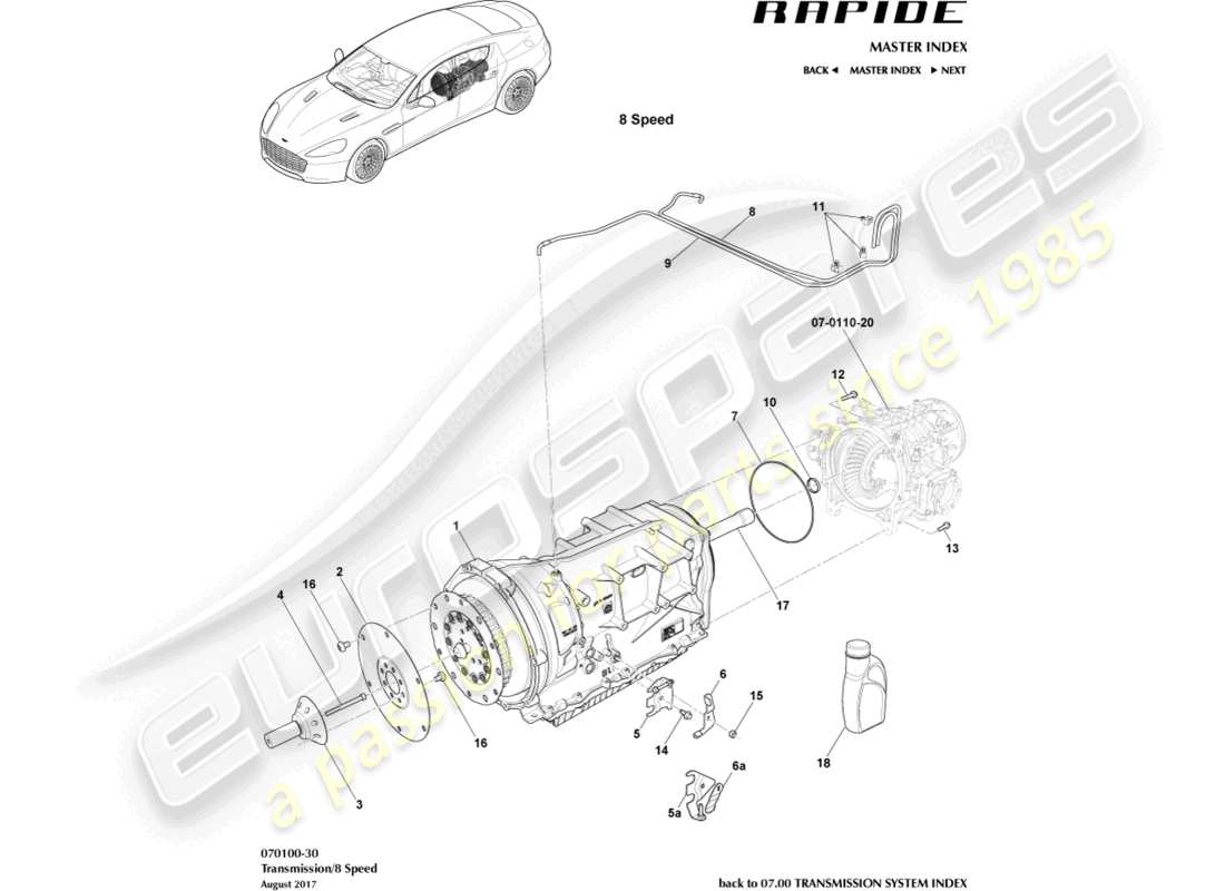 aston martin rapide (2012) diagramme de pièce de boîte-pont, 8 vitesse