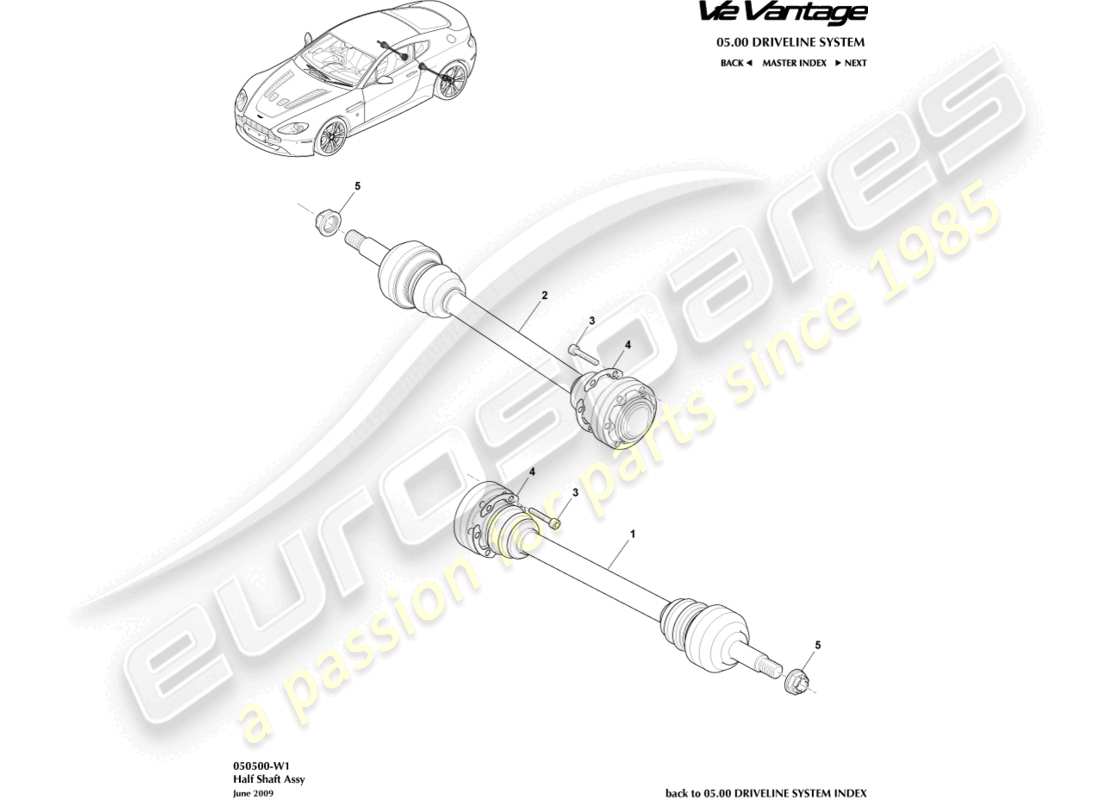aston martin v12 vantage (2011) schéma des pièces de l'assemblage du demi-arbre arrière