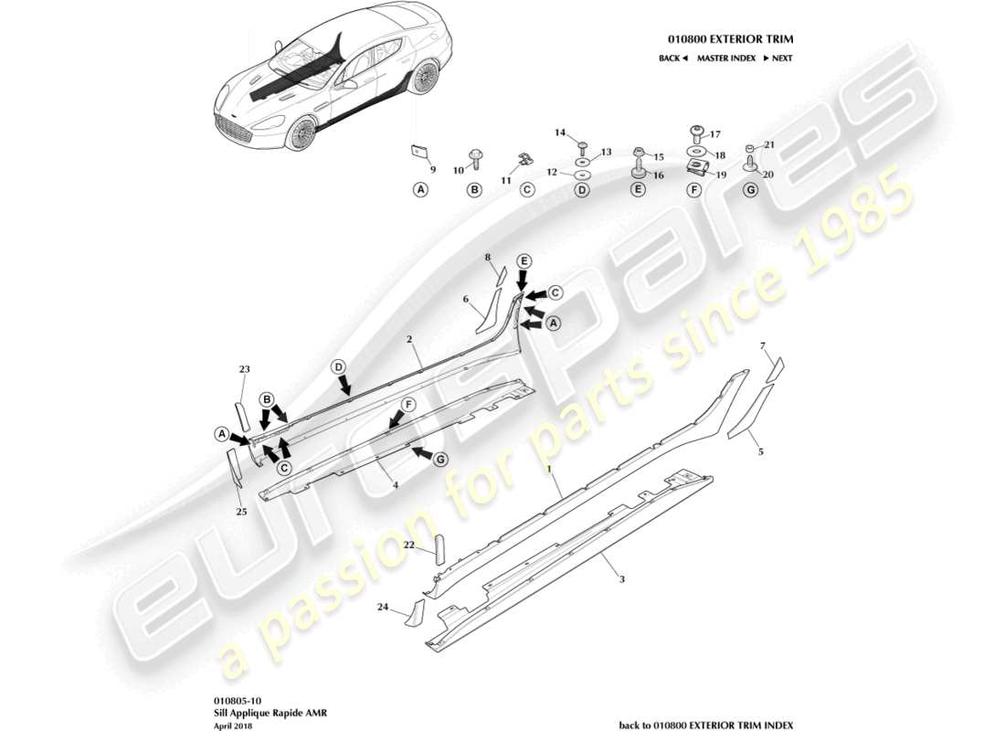aston martin rapide (2011) applique de seuil, diagramme de pièce amr