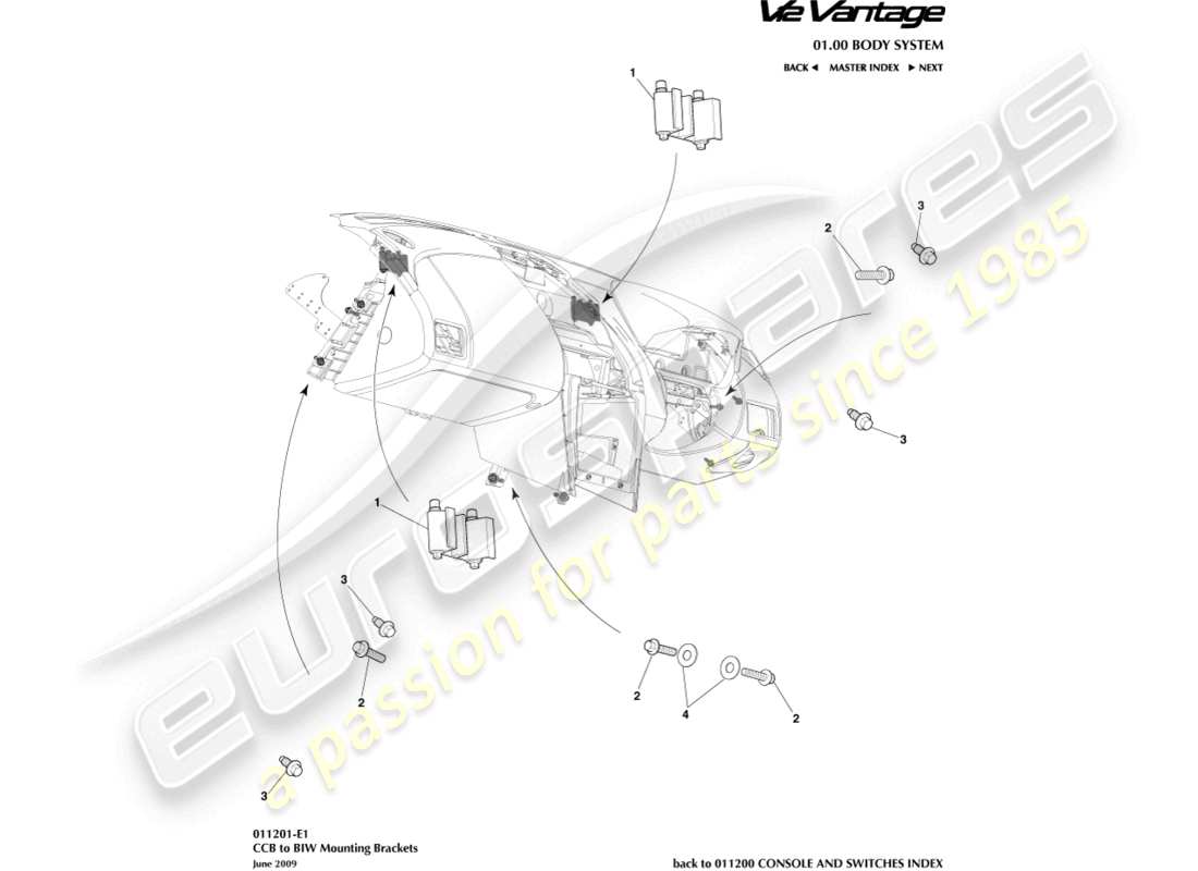 aston martin v12 vantage (2013) schéma des pièces des supports ccb à biw