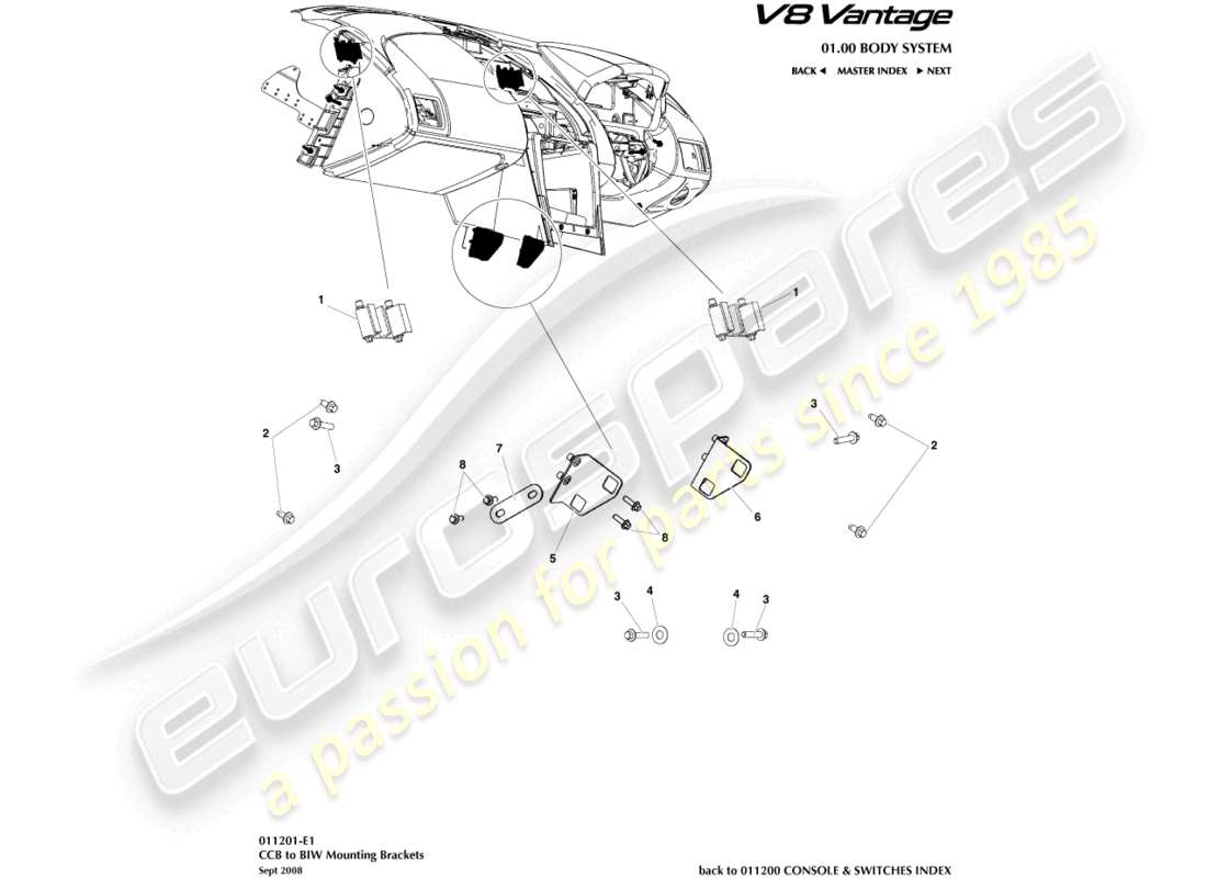 aston martin v8 vantage (2014) schéma des pièces des supports ccb à biw