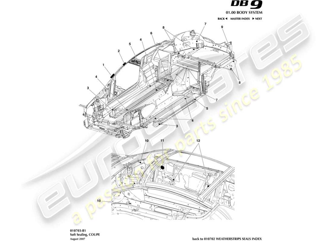 un schéma de pièces du catalogue de pièces aston martin db9 (2005)