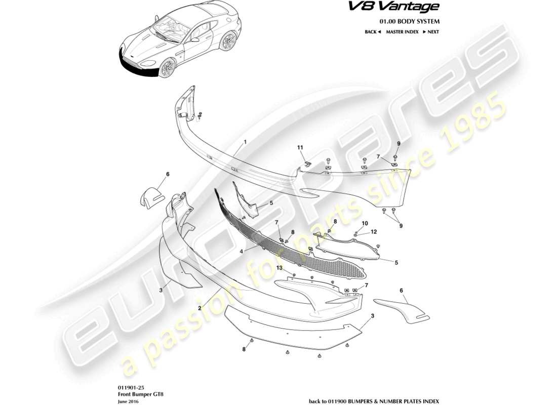 un schéma de pièces du catalogue de pièces aston martin v8 vantage