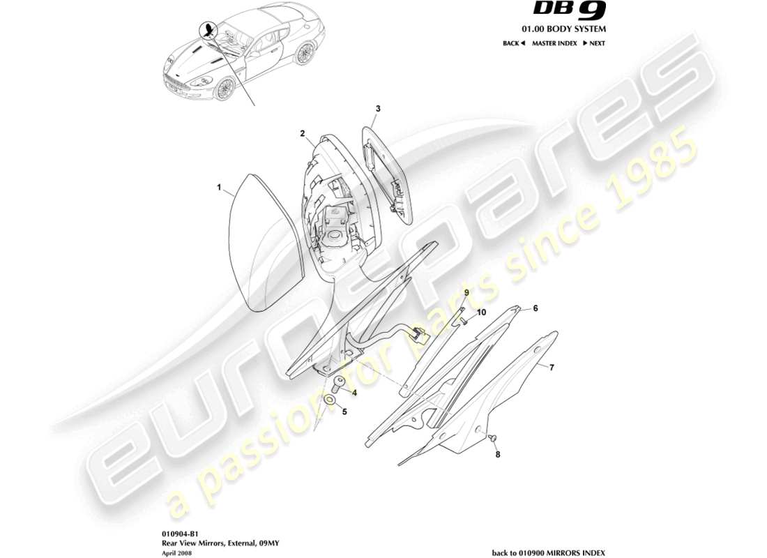 un schéma de pièces du catalogue de pièces aston martin db9 (2009)