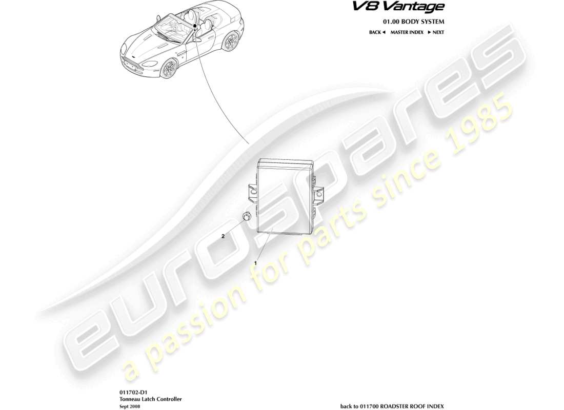 un schéma de pièces du catalogue de pièces aston martin v8 vantage (2015)