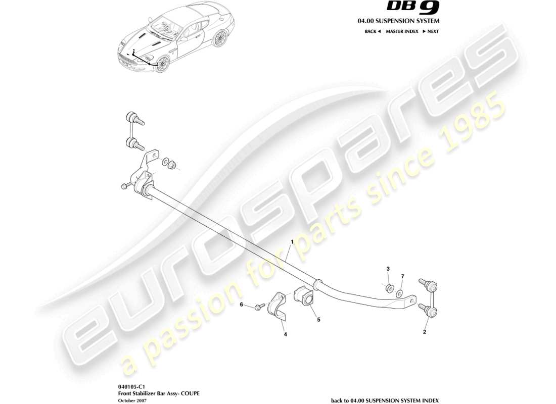 un schéma de pièces du catalogue de pièces aston martin db9 (2006)