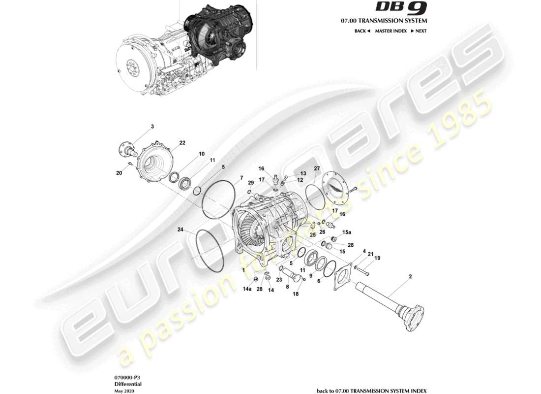 aston martin db9 (2008) différentiel diagramme de pièce