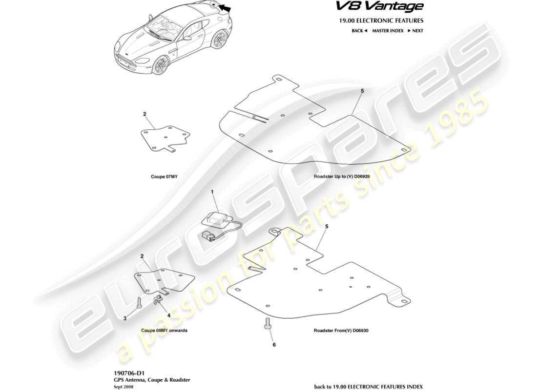 aston martin v8 vantage (2012) schéma des pièces de l'antenne gps