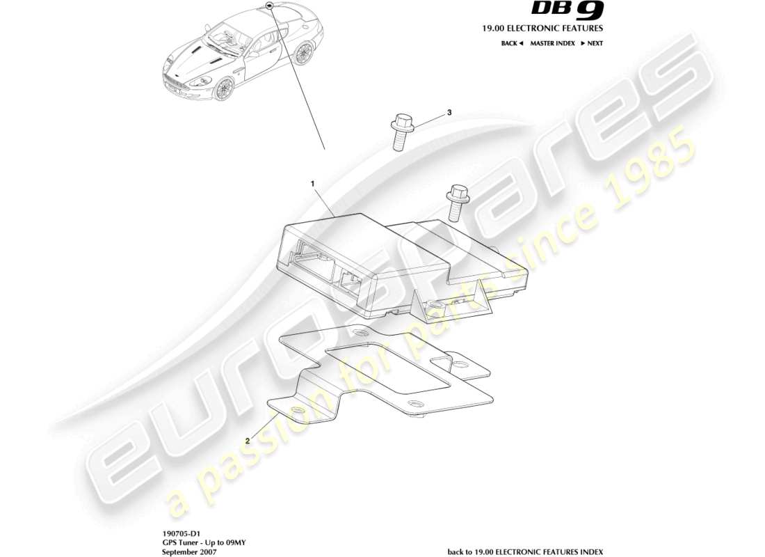 aston martin db9 (2008) tuner gps, vers 09my diagramme de pièce