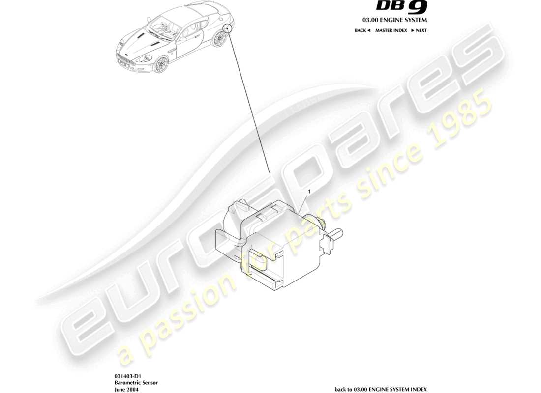aston martin db9 (2008) diagramme de pièce du capteur barométrique