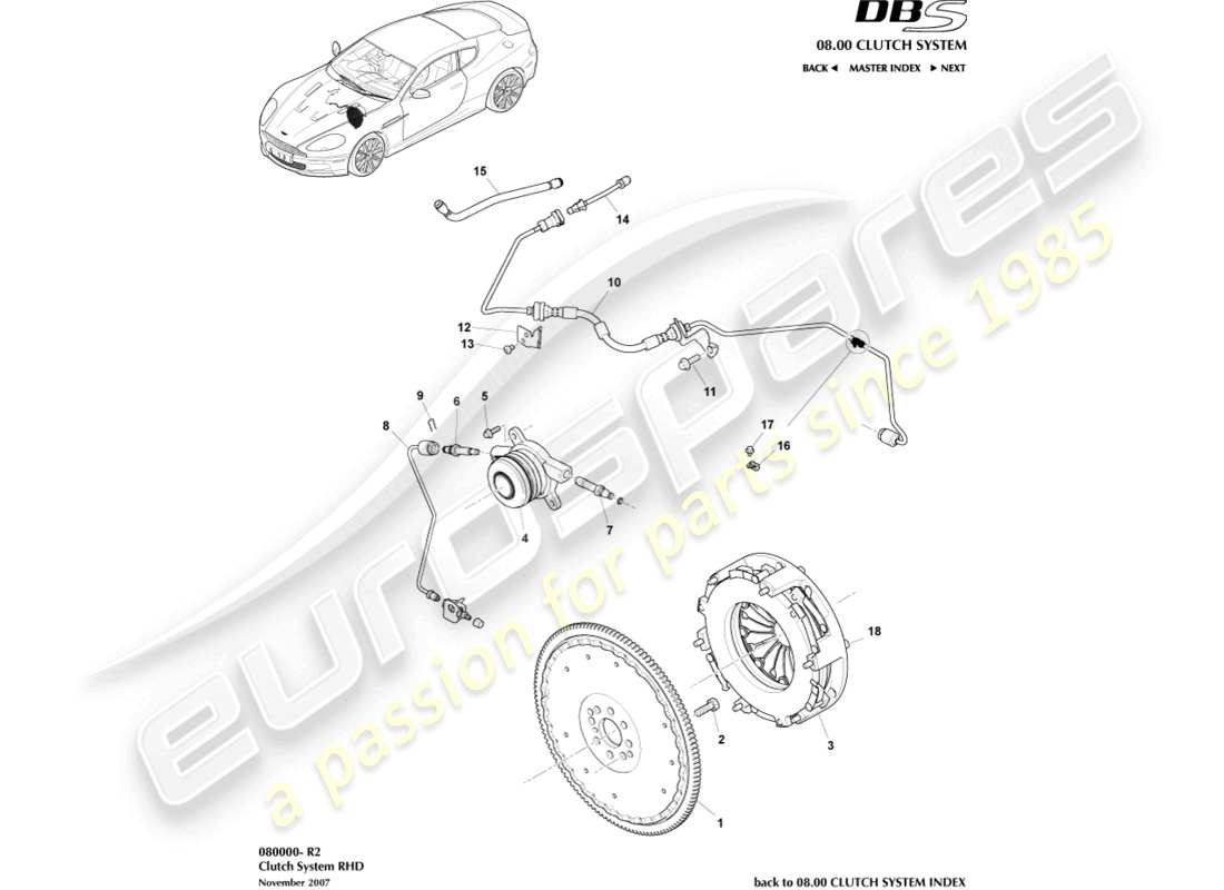 aston martin dbs (2012) système d'embrayage, conduite à droite schéma des pièces