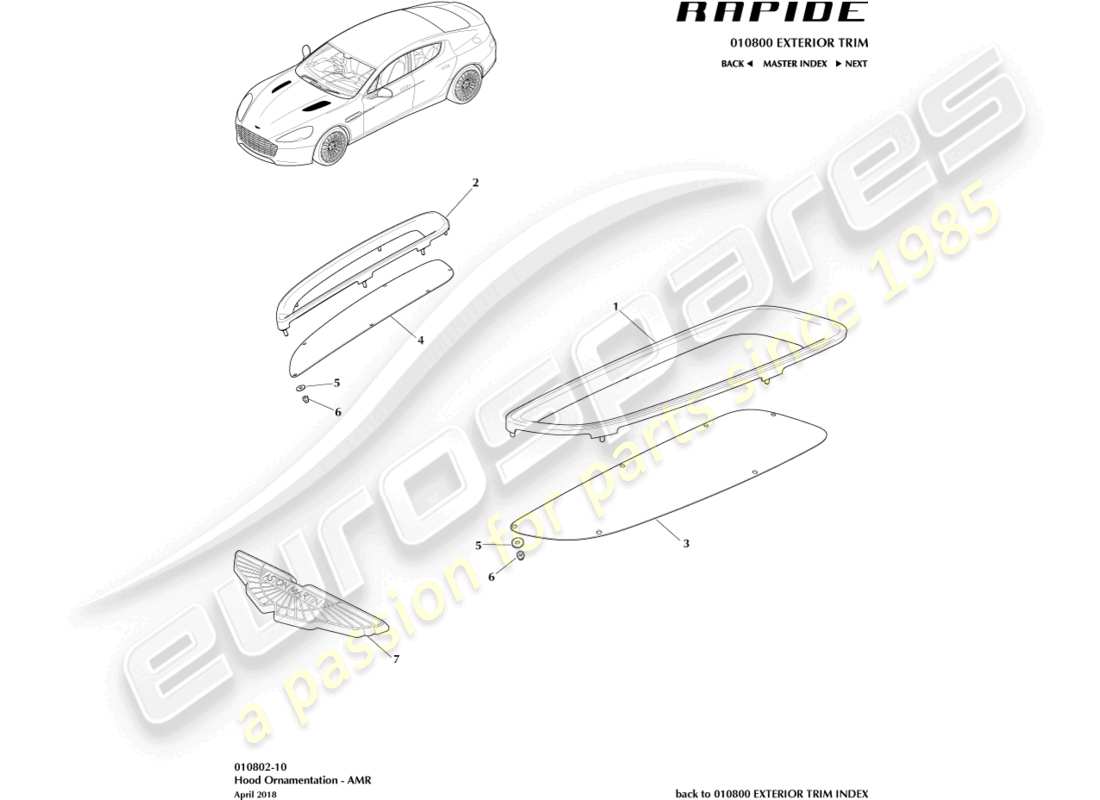 aston martin rapide (2012) garniture avant, diagramme de pièce amr