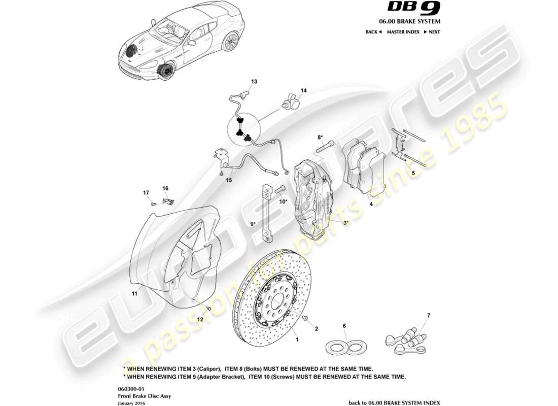 aston martin db9 (2014) schéma des pièces du système de freinage avant