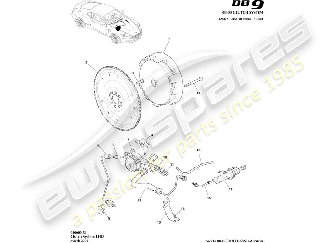 aston martin db9 (2008) système d'embrayage, diagramme de pièces lhd