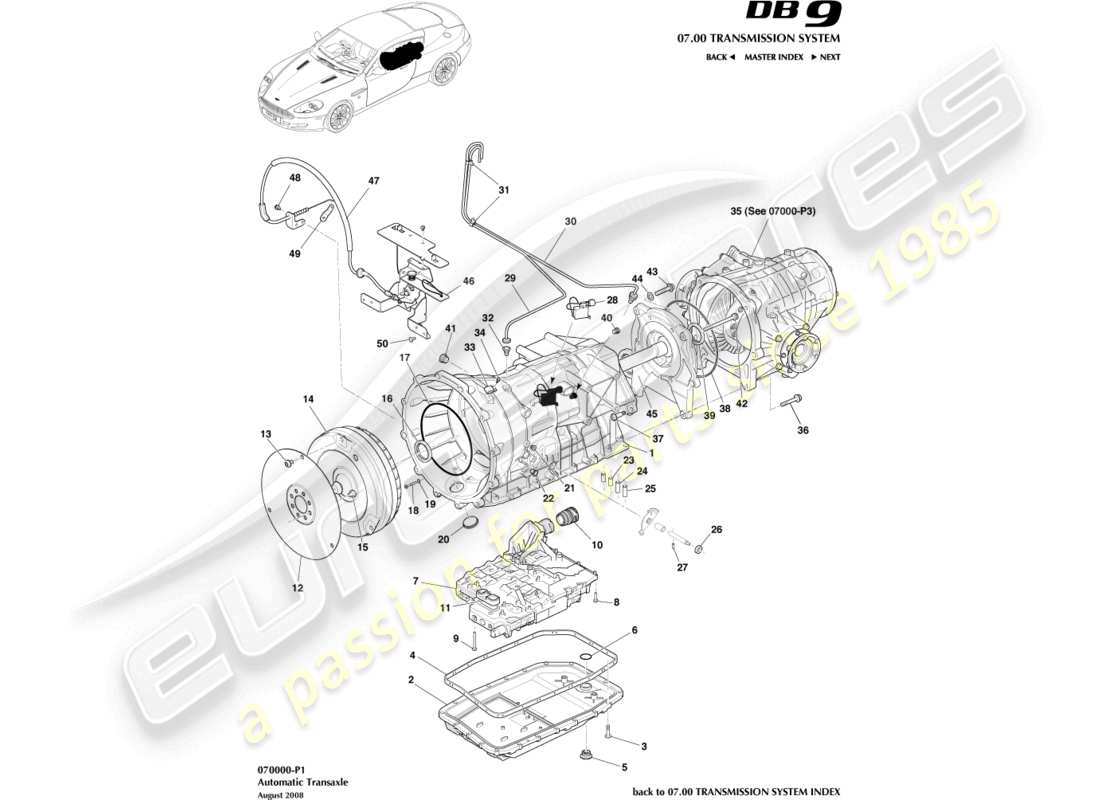 aston martin db9 (2011) boîte-pont, diagramme de pièce automobile