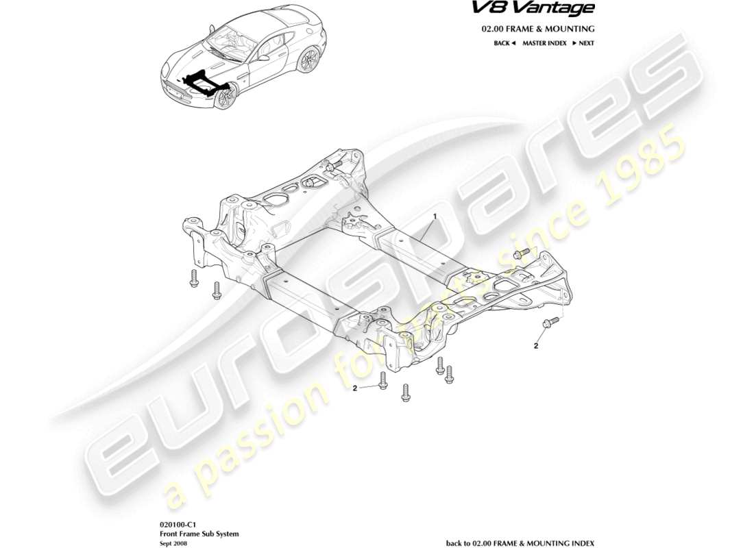 aston martin v8 vantage (2014) diagramme des pièces du sous-châssis avant
