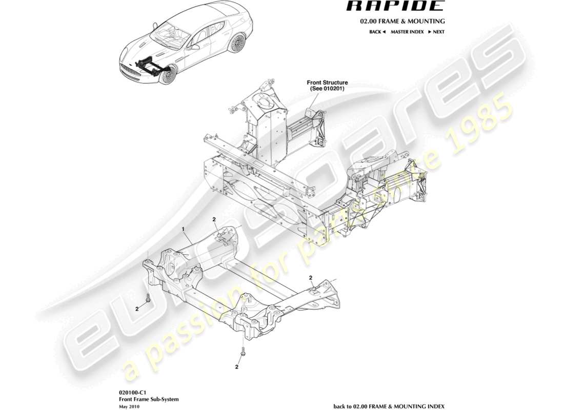 aston martin rapide (2012) diagramme des pièces du sous-châssis avant
