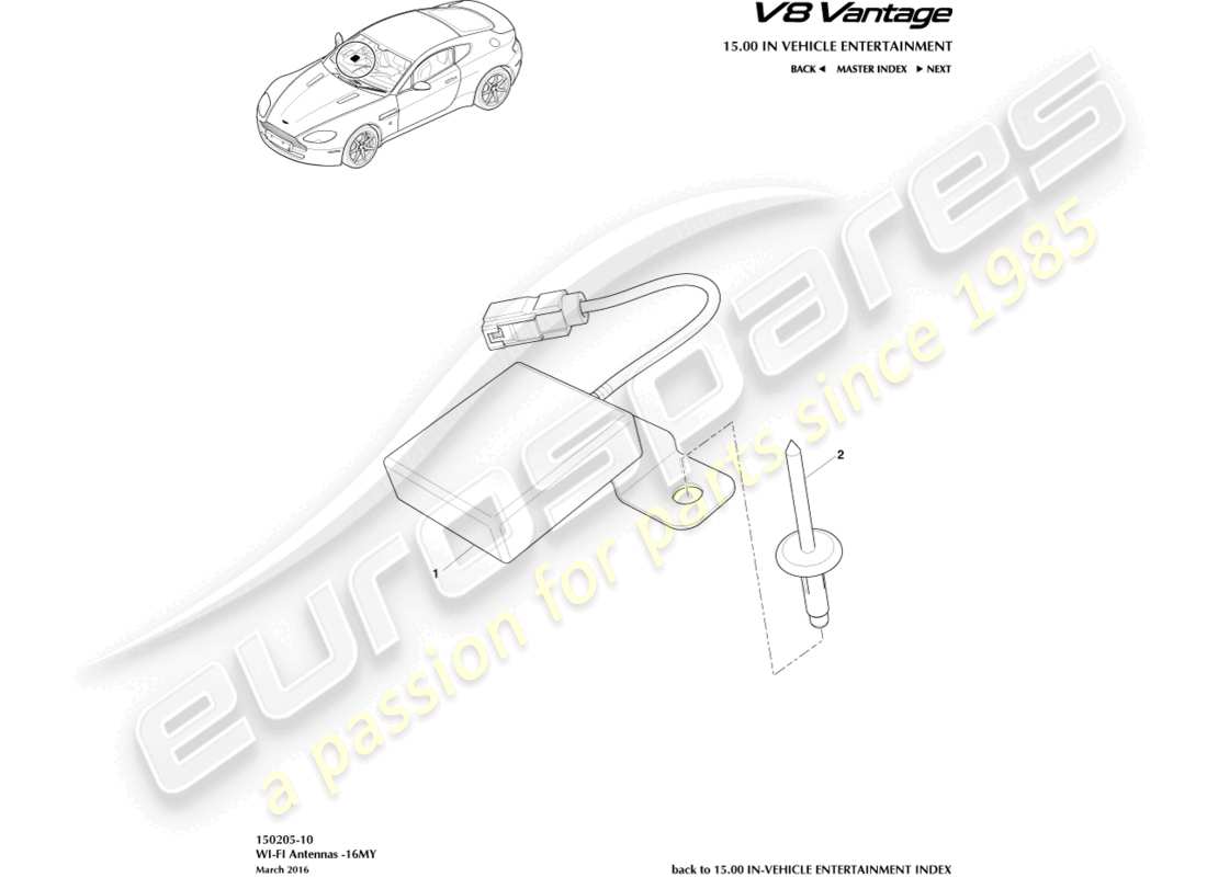 aston martin v8 vantage (2008) antenne wi-fi,16my schéma des pièces