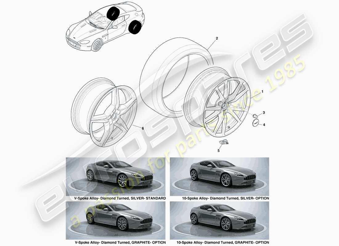 aston martin v8 vantage (2005) roues et pneus arrière, 12.25my sur la vue schématique