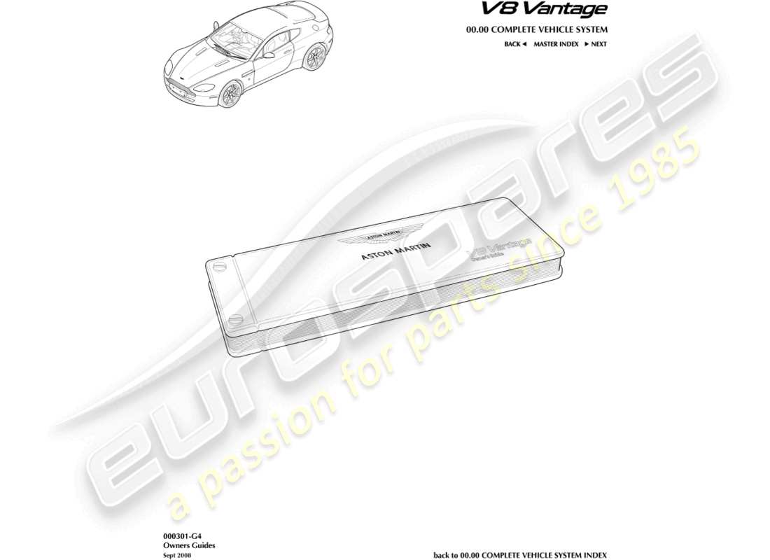 aston martin v8 vantage (2008) diagramme des pièces du guide du propriétaire