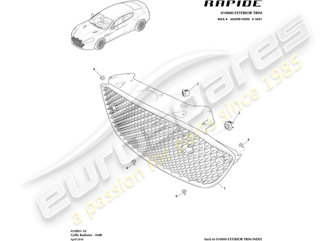 aston martin rapide (2012) grille de radiateur, amr schéma des pièces