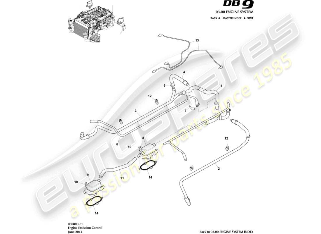 aston martin db9 (2011) schéma des pièces de contrôle des émissions
