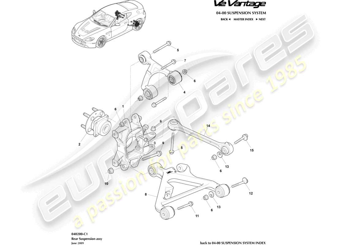aston martin v12 vantage (2013) schéma des pièces de l'ensemble de suspension arrière