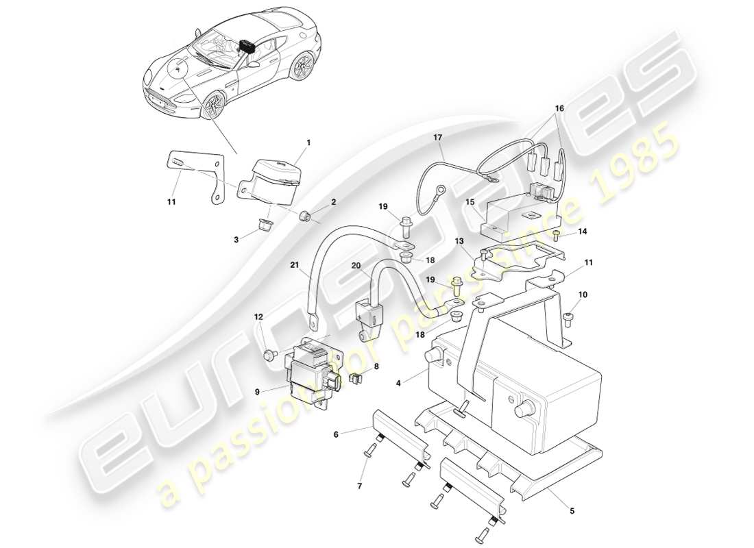 aston martin v8 vantage (2007) batterie, diagramme de pièce au lithium-ion