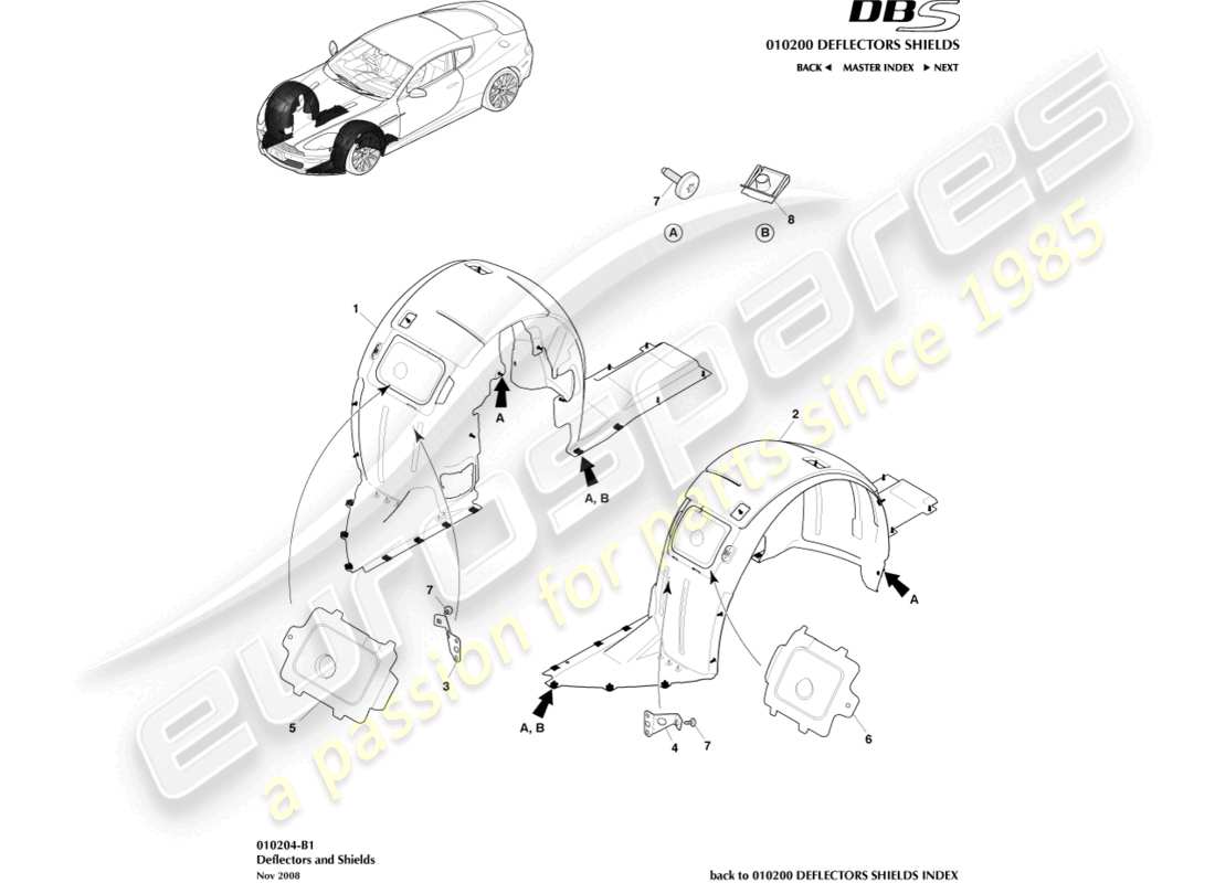 aston martin dbs (2010) passages de roues avant schéma des pièces