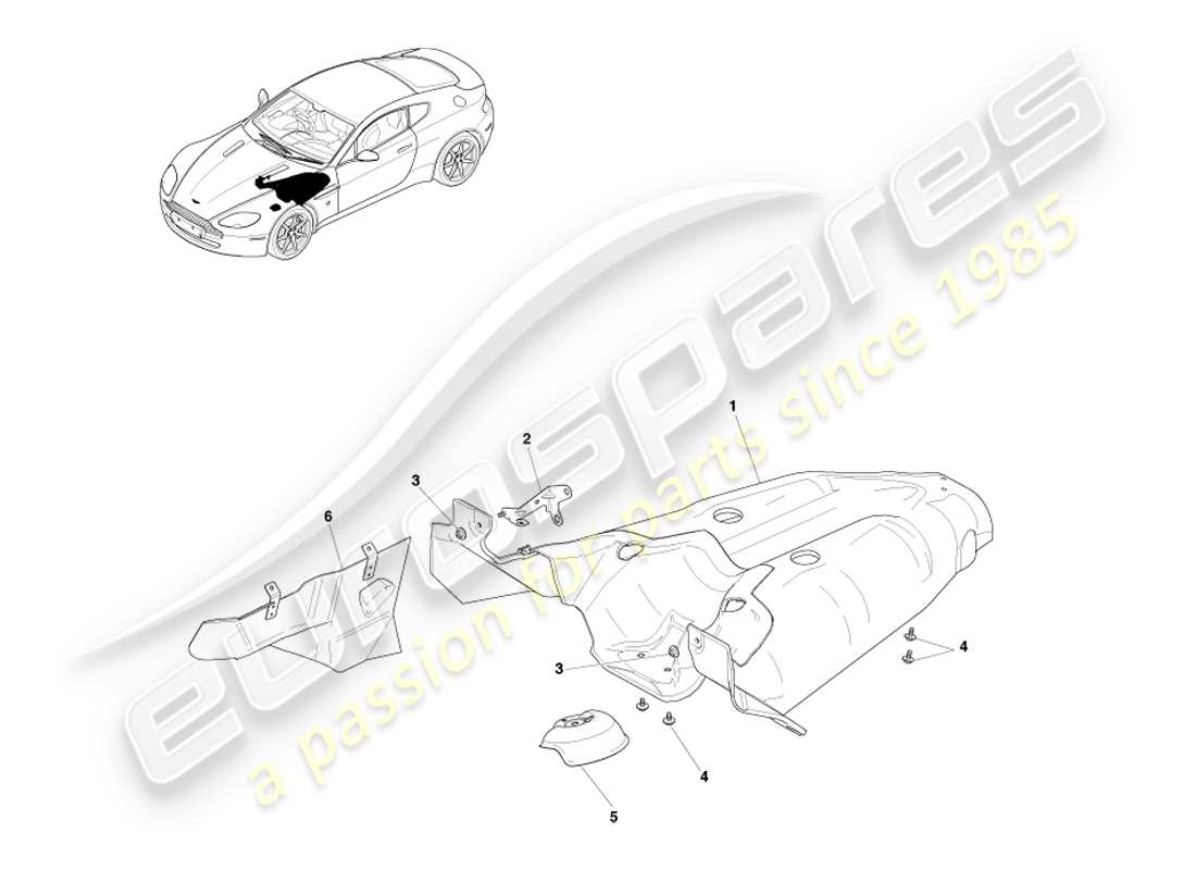 aston martin v8 vantage (2005) diagramme des pièces du sous-système de bouclier thermique