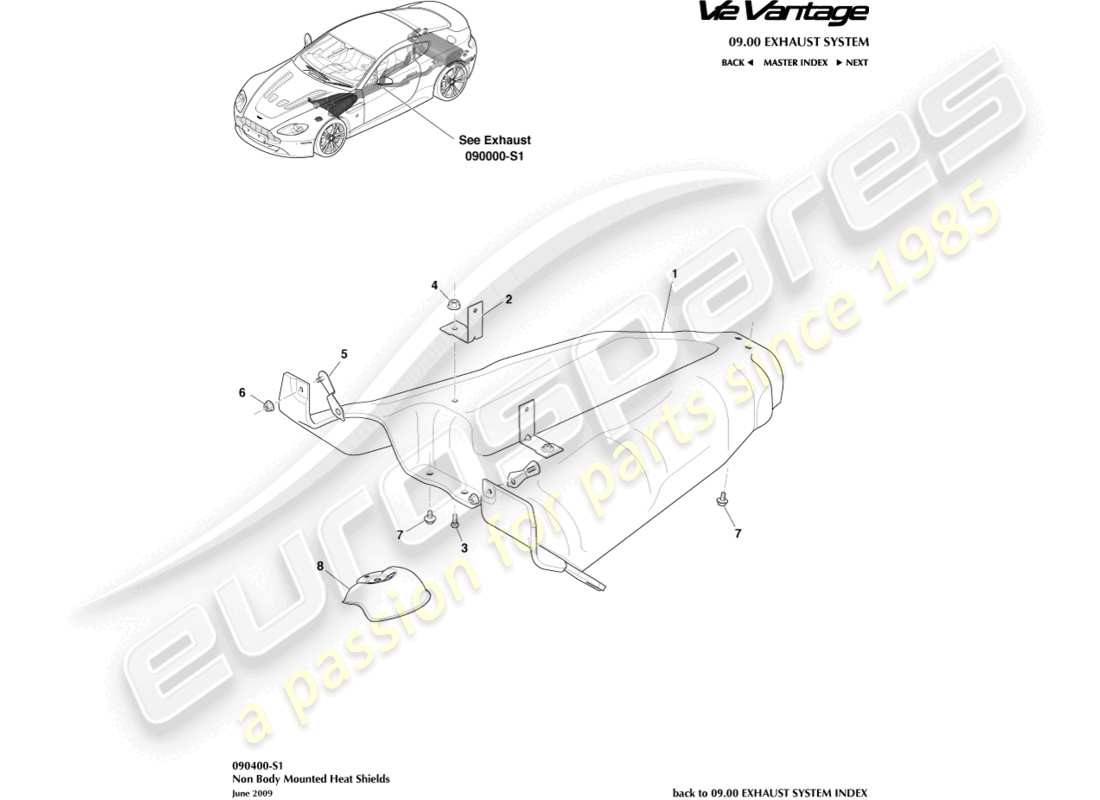 aston martin v12 vantage (2010) diagramme des pièces du sous-système de bouclier thermique
