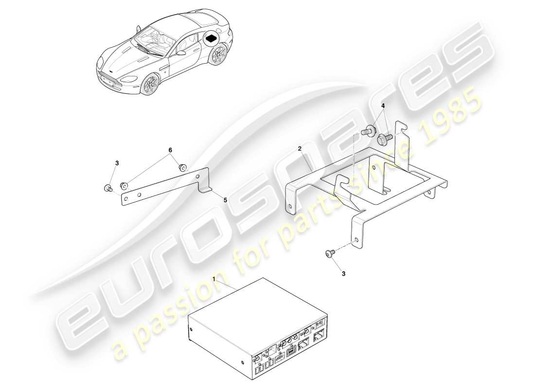 aston martin v8 vantage (2007) icu et support, 16my diagramme de pièce