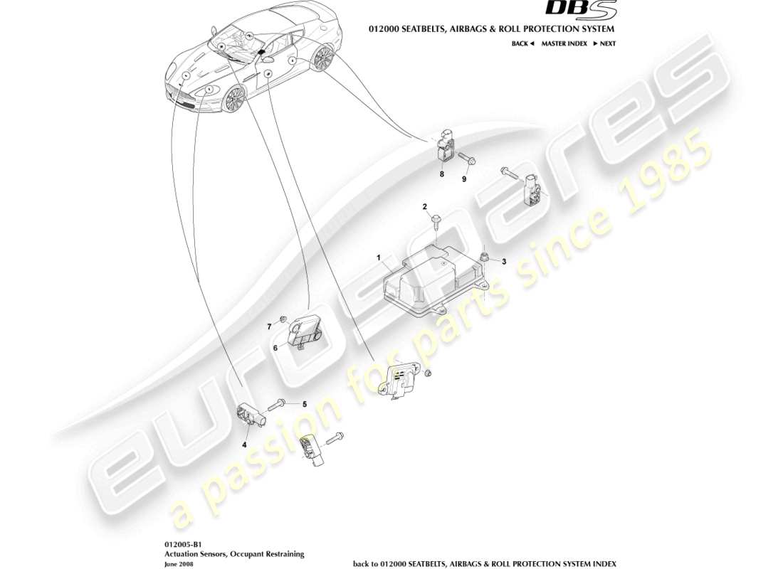 aston martin dbs (2010) diagramme des pièces des capteurs d'actionnement