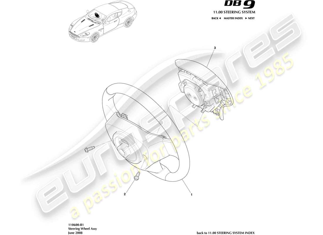 un schéma de pièces du catalogue de pièces aston martin db9 (2010)