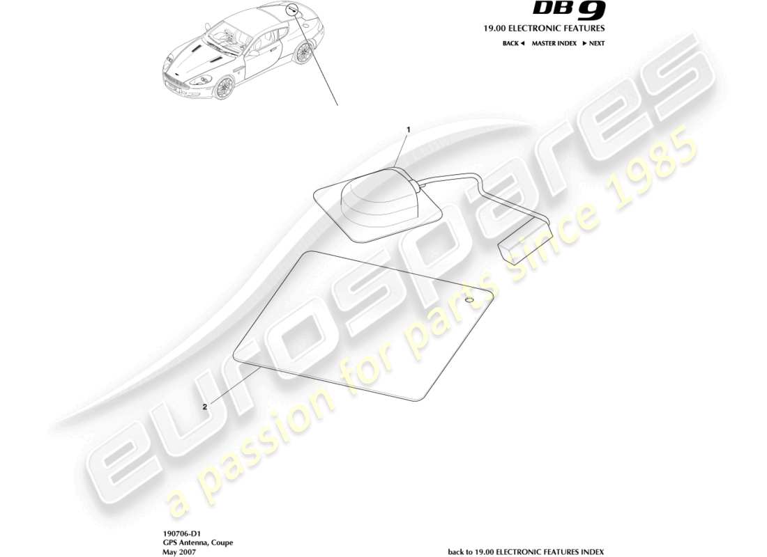 un schéma de pièces du catalogue de pièces aston martin db9 (2007)