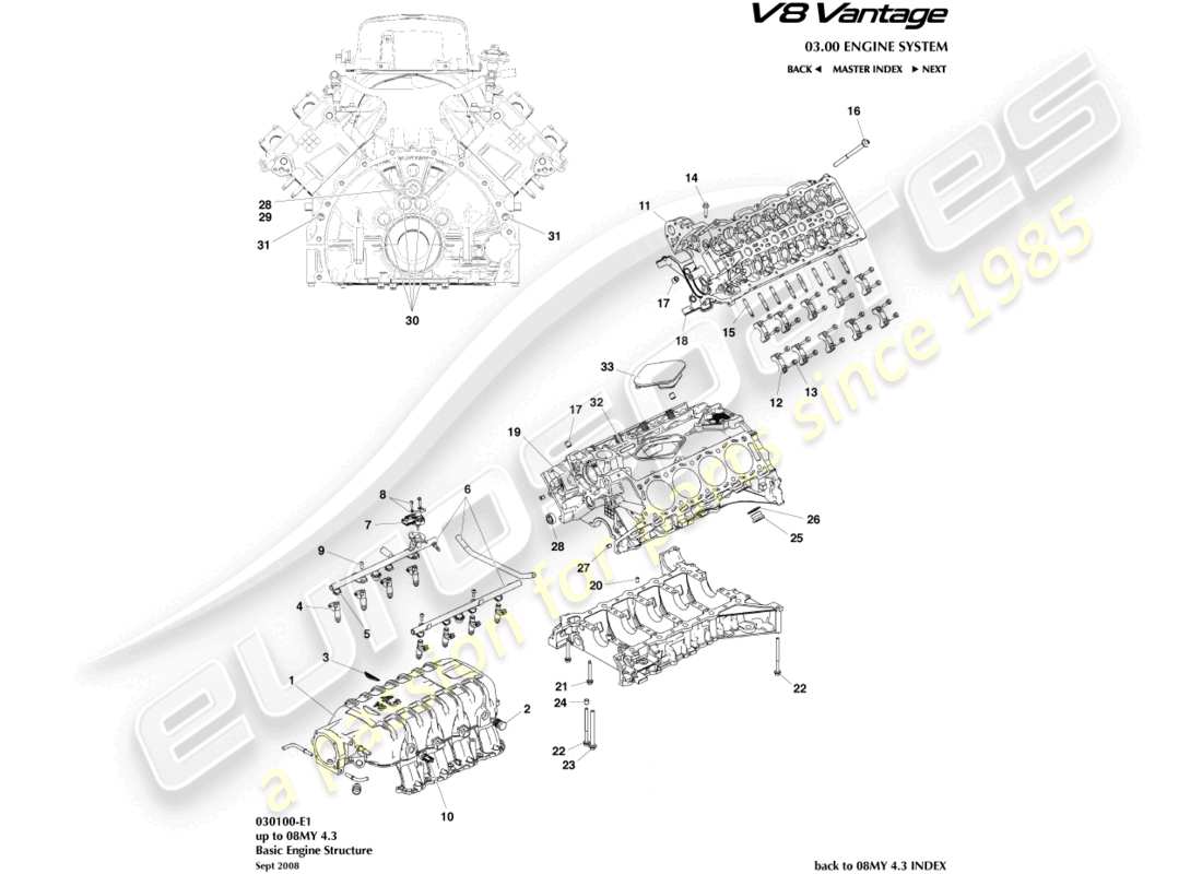 un schéma de pièces du catalogue de pièces Aston Martin V8 Vantage (2014)