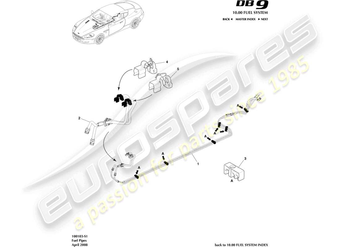 un schéma de pièces du catalogue de pièces aston martin db9 (2010)