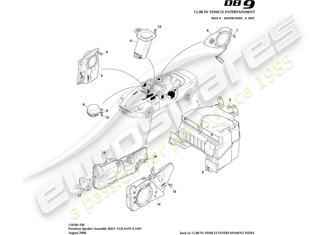 un schéma de pièces du catalogue de pièces Aston Martin DB9 (2008)