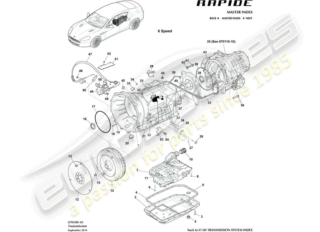 aston martin rapide (2011) schéma des pièces de la boîte-pont