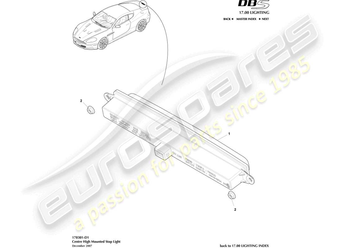un schéma de pièces du catalogue de pièces aston martin dbs