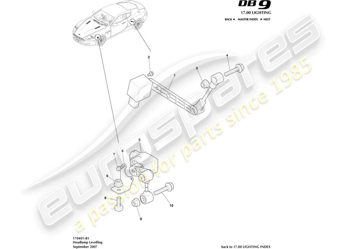 un schéma de pièces du catalogue de pièces Aston Martin DB9 (2012)