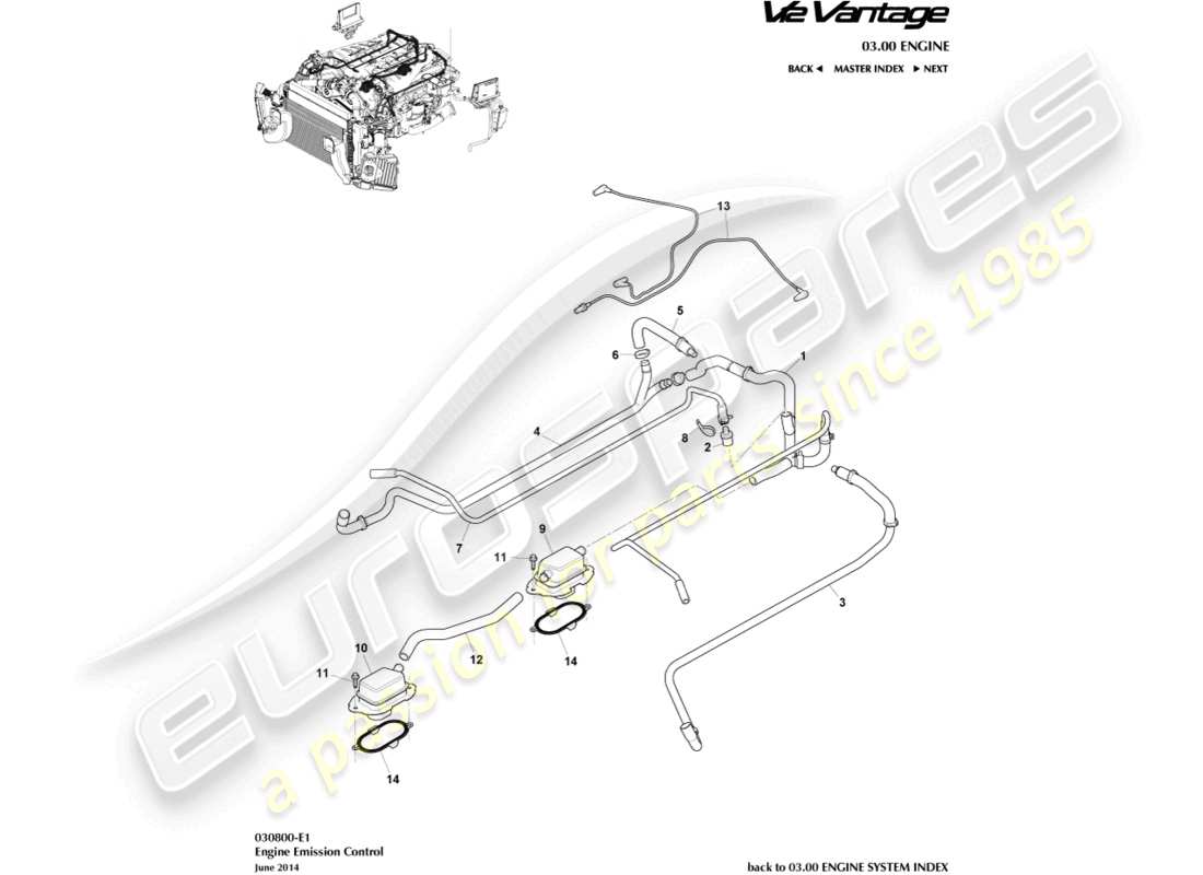 aston martin v12 vantage (2013) schéma des pièces de contrôle des émissions