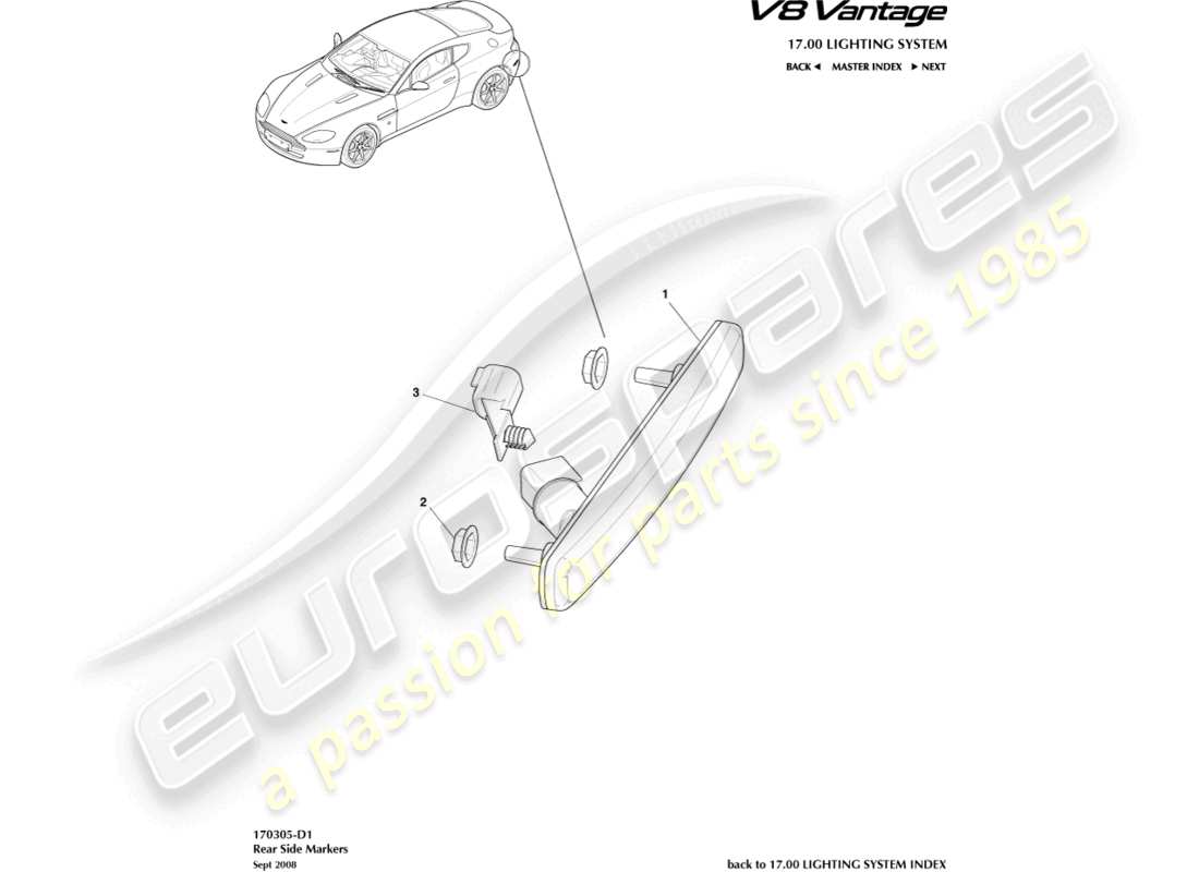 aston martin v8 vantage (2010) diagramme des pièces des marqueurs latéraux arrière