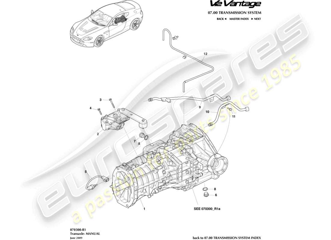 aston martin v12 vantage (2013) boîte-pont, diagramme de pièce manuel