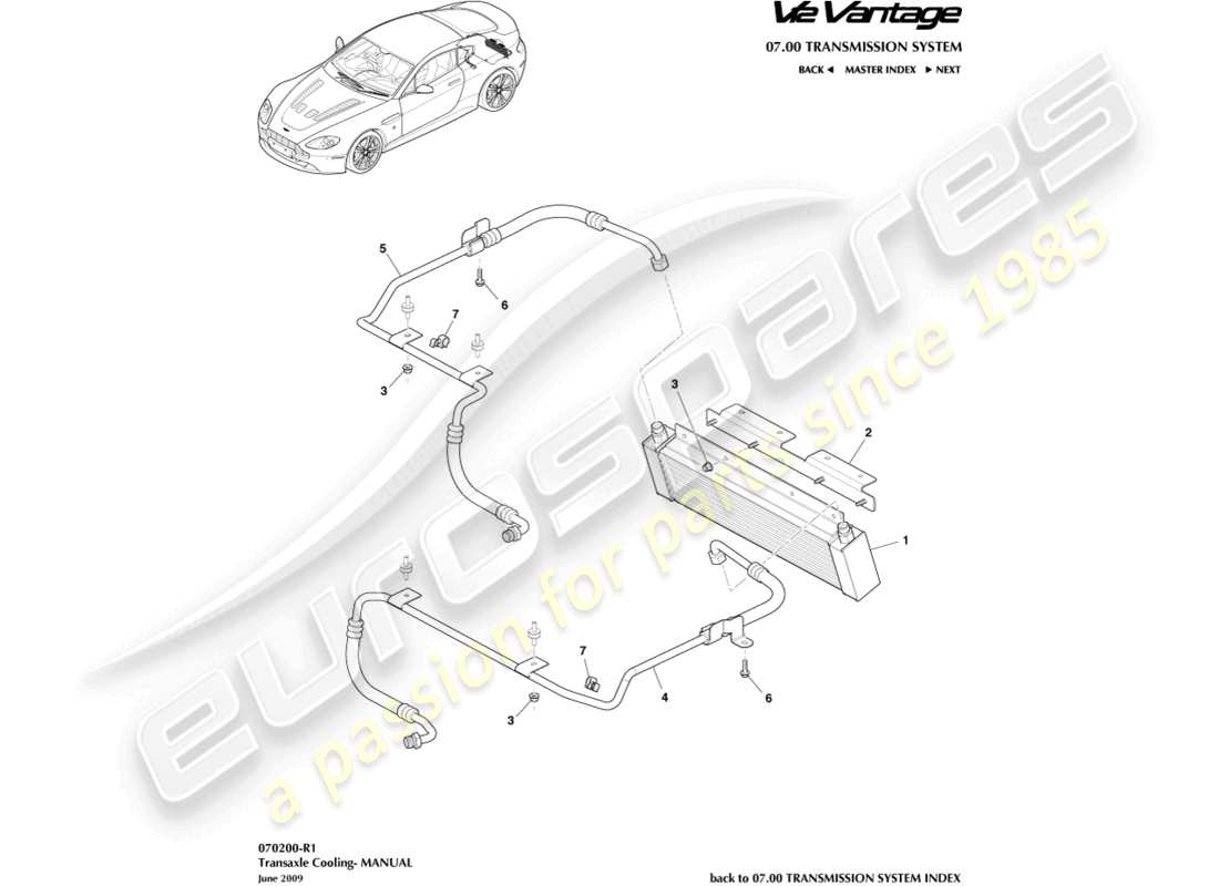 aston martin v12 vantage (2013) schéma des pièces du refroidisseur de transmission