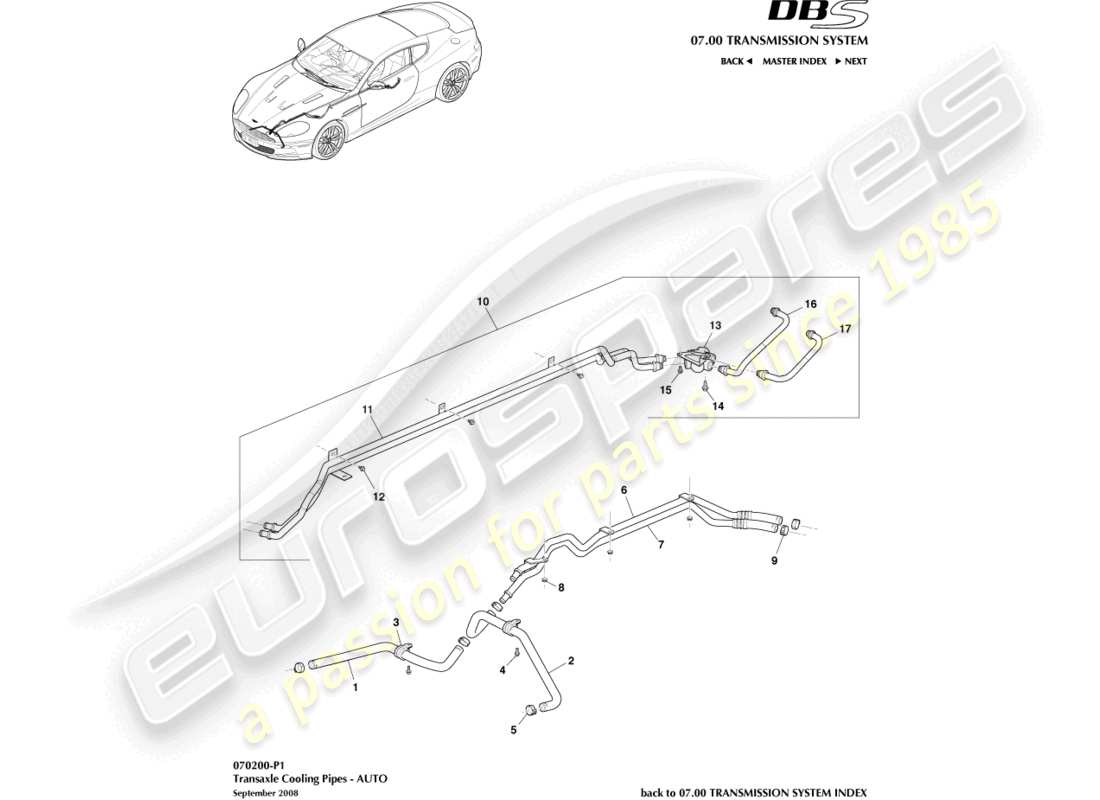 aston martin dbs (2010) refroidissement de la boîte-pont, diagramme de pièces automobiles