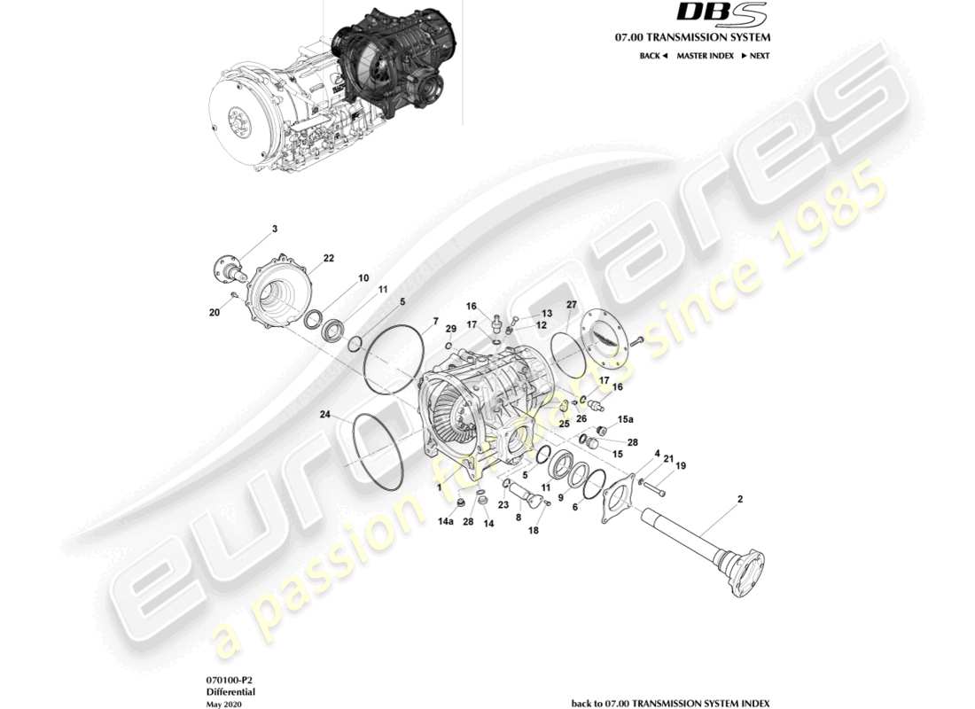 aston martin dbs (2010) différentiel diagramme de pièce
