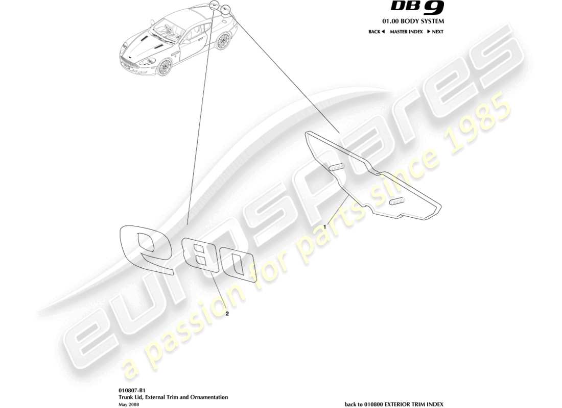 aston martin db9 (2011) garniture de couvercle runk, diagramme de pièce de coupé
